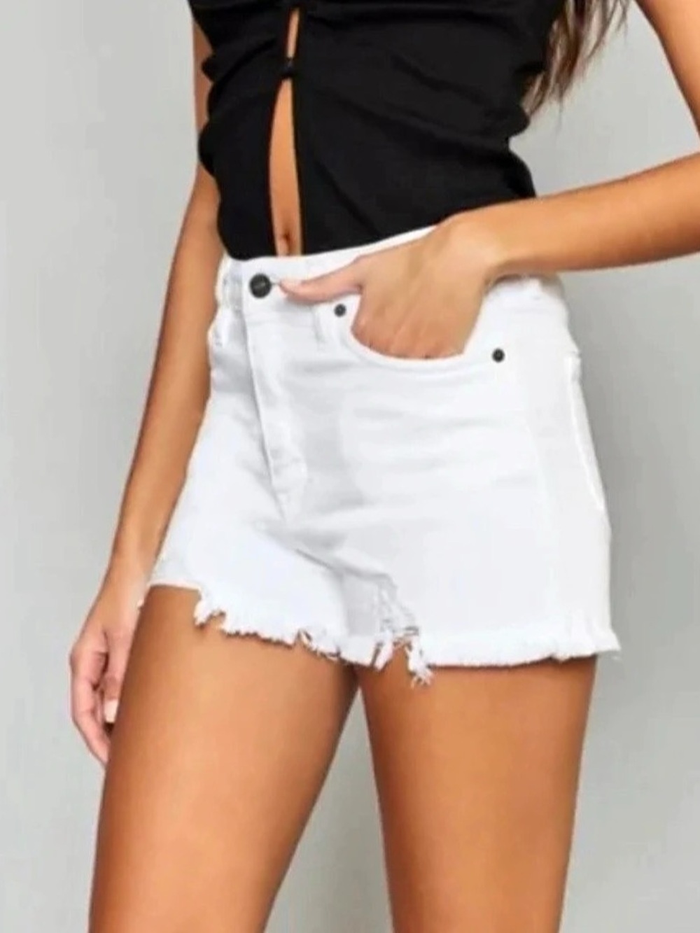 VICI Heather High Rise Cut Off White Denim Shorts KanCan M